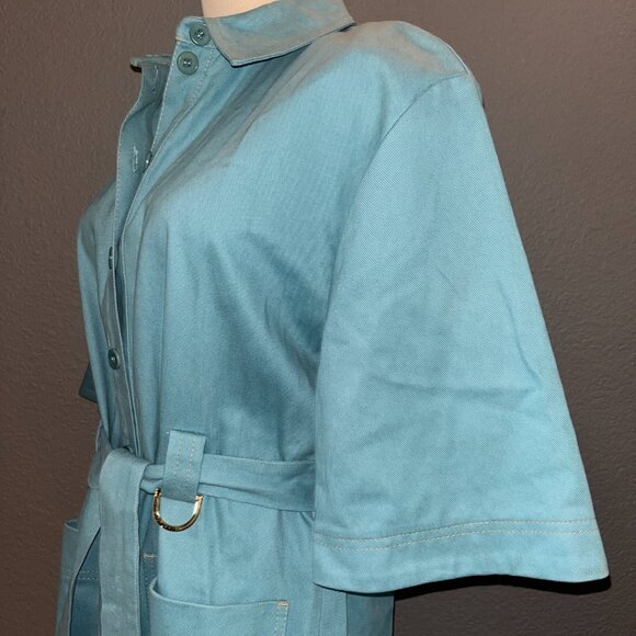 STINE GOYA TURQUOISE DENIM BUTTON FRONT BELTED SHIRT DRESS - EUC - EXTRA SMALL - Picture 6 of 13